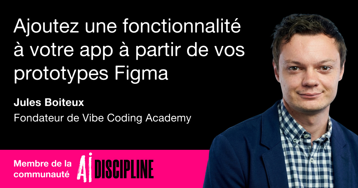 Bannière de la formation : Transformez un prototype Figma en fonctionnalité sans l'aide d'un développeur.